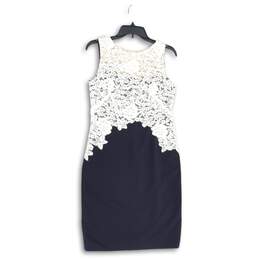 Lauren Ralph Lauren Womens Navy Blue White Lace Sleeveless Sheath Dress Size 6