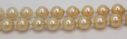 VNTG 10K Yellow Gold Fish Hook Clasp Champagne Tone Pearl Beaded Necklace 69.5g