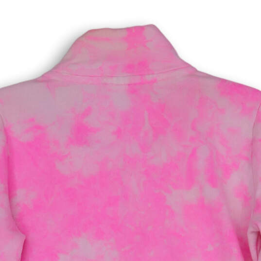 Womens Pink Tye-Dye Quarter Zip Kangaroo Pocket Pullover Sweatshirt Size XS image number 4