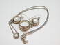 Judith Jack & Romantic 925 Cubic Zirconia Faux Pearl & Marcasite Pendant Necklace & Garnet Beaded Bar & Scrolled Drop Earrings 9.7g image number 9