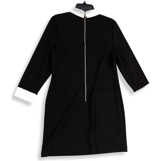 NWT Womens Black White Long Sleeve Collared Back Zip Shift Dress Size 12 image number 2
