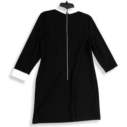 NWT Womens Black White Long Sleeve Collared Back Zip Shift Dress Size 12 alternative image