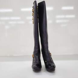 Tory Burch Black Pebbled Leather Gold Buckle Knee High Boots Women's Size 5 alternative image