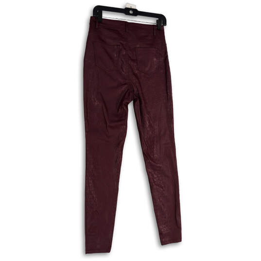 NWT Womens Purple Animal Print Leather Pockets Skinny Leg Ankle Pants Sz 6 image number 2