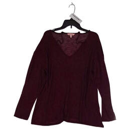 Womens Dark Purple Solid Long Sleeve V Neck Blouse Size XL