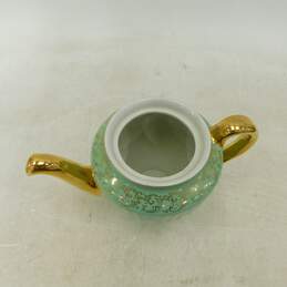 Vintage Hall Pottery Ceramic Sea Foam Green & Gold Trim Teapot alternative image