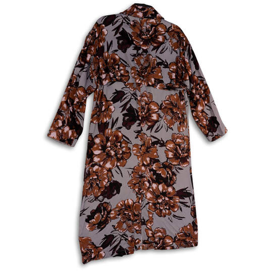 NWT Womens Brown Gray Floral Spread Collar 3/4 Sleeve Duster Jacket Size XS image number 2