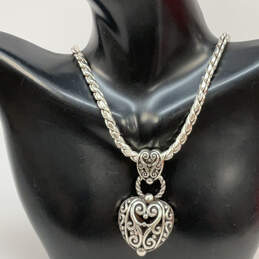 Designer Brighton Silver-Tone Puffy Heart Snake Chain Pendant Necklace