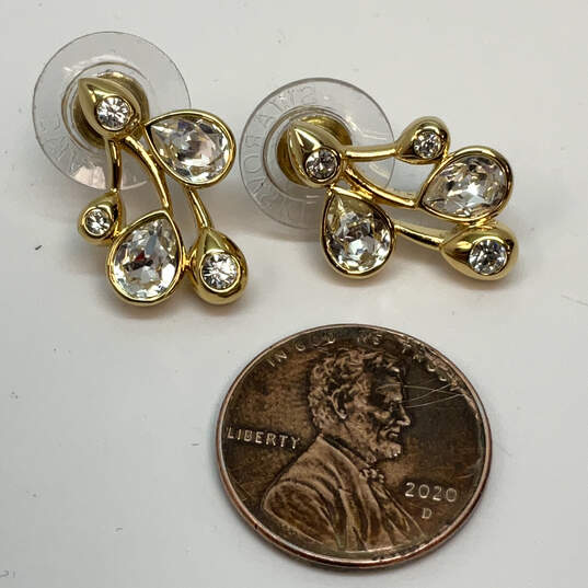 Designer Swarovski Gold-Tone Clear Crystal Stone Push Back Stud Earrings image number 3