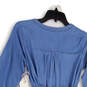NWT Womens Blue V-Neck Long Sleeve Belted Denim Shift Dress Size Small image number 4
