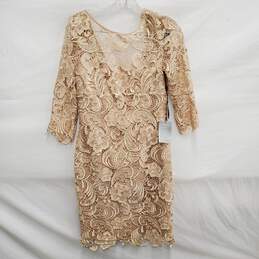 NWT Adrianna Papell WM's Beige Crochet Lace 3 Quarter Sleeve Dress Size 4