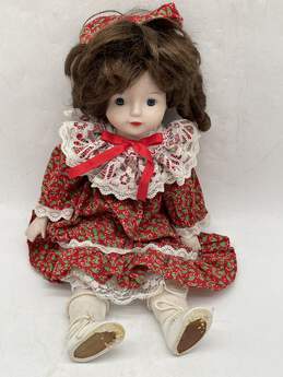Vintage Ceramic Red Green Dress Fashion Baby Girl Doll W-0551955-A