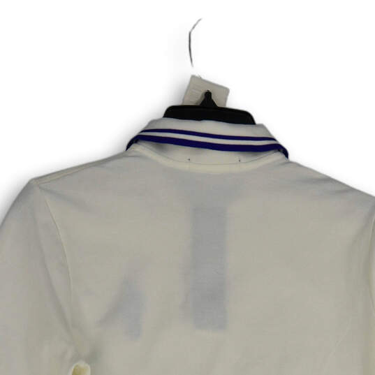Mens Blue White Spread Collar Long Sleeve Golf Polo Shirt Size Medium image number 4