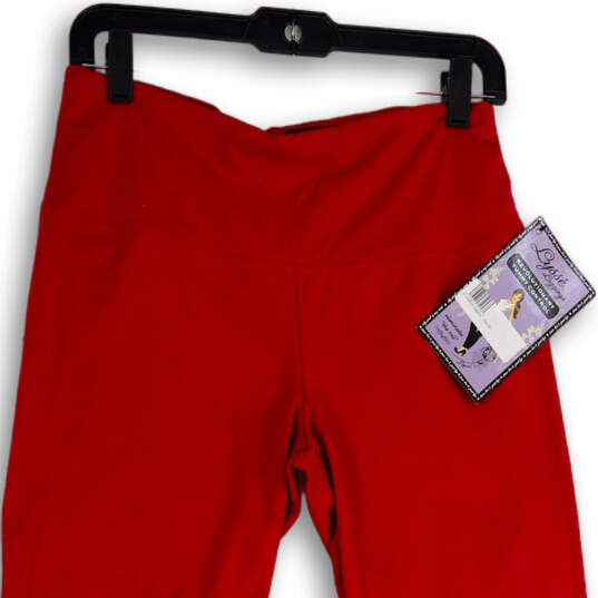 NWT Womens Red Elastic Waist Tummy Control Skinny Leg Ankle Leggings Size L image number 4