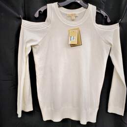 Michael Kors NWT Cut Off Shoulder Long Sleeve Shirt In White / Womens M
