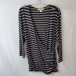Michael Kors Black & Grey Striped Wrapped Sweater Size L