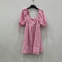 Womens Pink Gingham Leyton Puff Sleeve V-Neck Short Mini Dress Size Medium