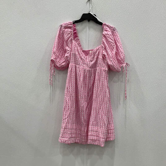 Womens Pink Gingham Leyton Puff Sleeve V-Neck Short Mini Dress Size Medium image number 1
