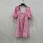 Womens Pink Gingham Leyton Puff Sleeve V-Neck Short Mini Dress Size Medium image number 1