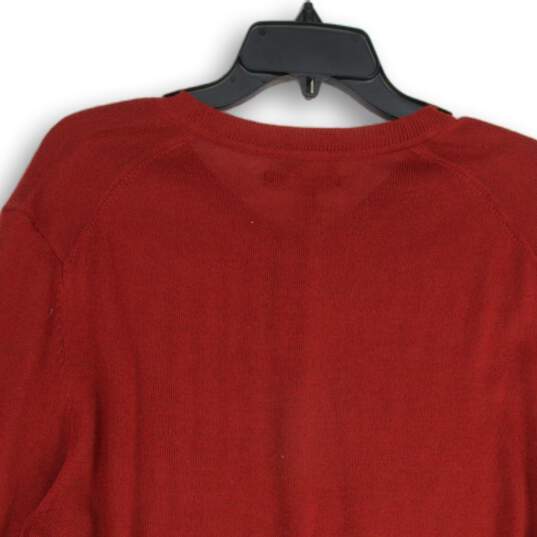 NWT Mens Red Tight-Knit V-Neck Long Sleeve Pullover Sweater Large image number 4