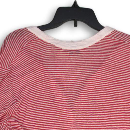 NWT Womens Red White Stripe Split Neck Long Sleeve Pullover Blouse Top Size XL image number 4