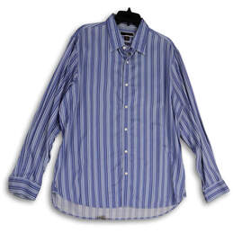 Mens White Blue Striped Long Sleeve Classic Fit Button-Up Shirt Size XXL