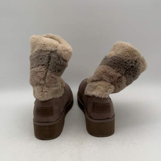 London Fog Womens Beige Leather Winter Fur Round Toe Snow Boots Size 10 image number 4
