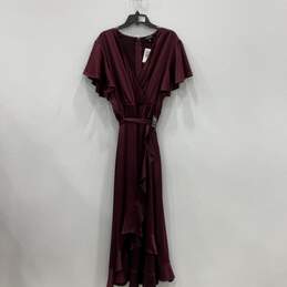 NWT Torrid Womens Burgundy Surplice Neck Back Zip Hi-Low Maxi Dress Size 24