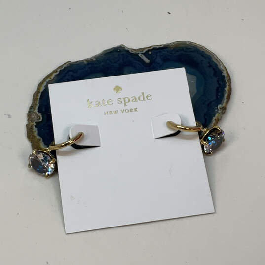 Designer Kate Spade Gold-Tone Cubic Zirconia Fashionable Huggie Earrings image number 2