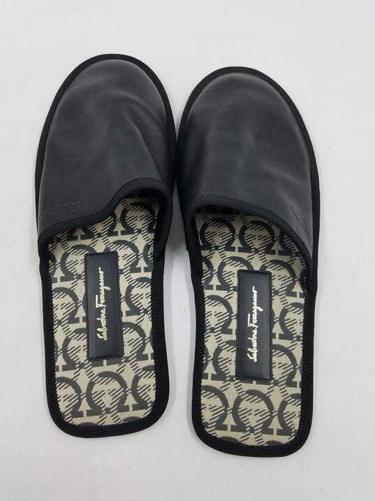 Ferragamo Black Leather Slippers M 9M COA image number 6