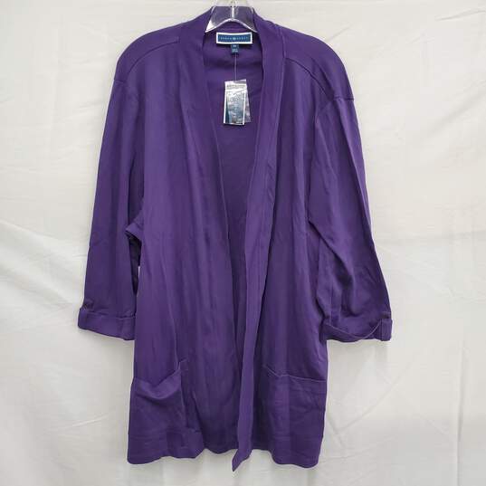 Karen Scott WM's Plus Size Cotton Cozy Purple Cardigan Cassis Size 3X image number 1