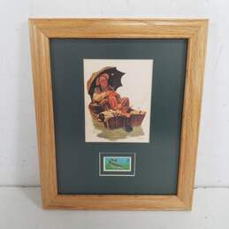 Norman Rockwell - GONE FISHING Print with MUSKELLUNGE 1986 Stamp - Framed Wall Art