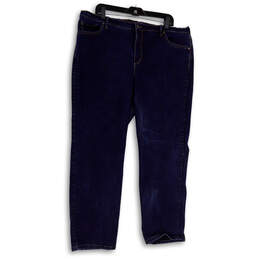 Womens Blue Denim Medium Wash Stretch Pocket Straight Leg Jeans Size 18W
