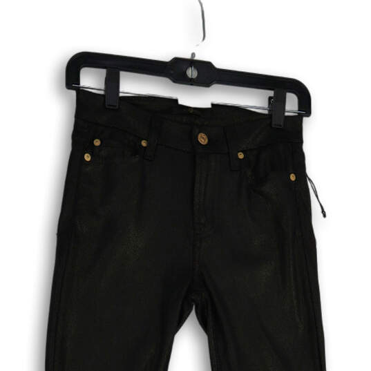 Womens Black Leather Shiny 5-Pocket Design Skinny Leg Ankle Pants Size 25 image number 3