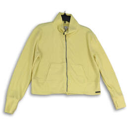 Womens Yellow Ribbed Long Sleeve Mock Neck Full-Zip Jacket Size Medium
