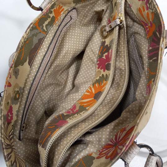Guess Cream Floral Beaded Canvas Satchel Bag image number 4