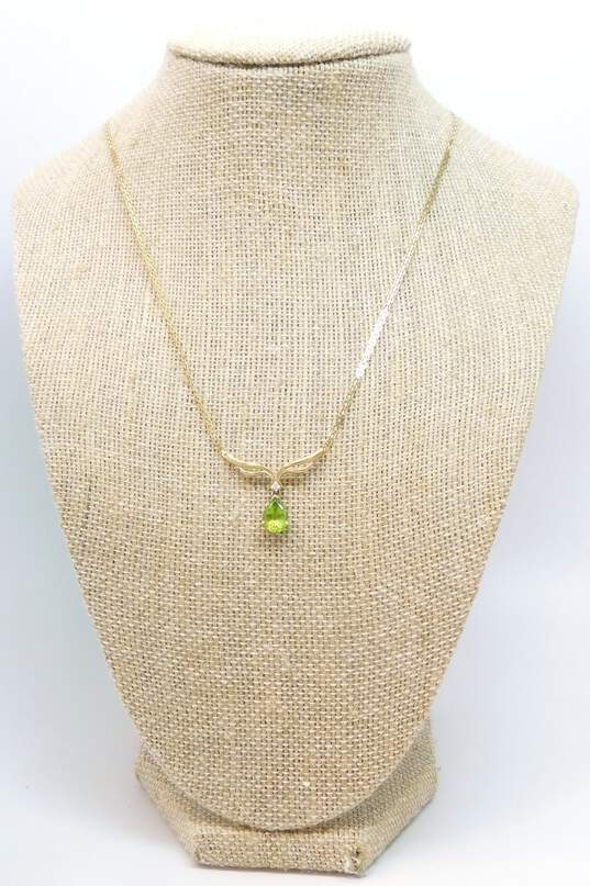 14K Yellow Gold Peridot & Diamond Accent Pendant Necklace 3.9g image number 1
