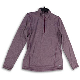 Womens Purple Long Sleeve Mock Neck Quarter Zip Activewear T-Shirt Size L
