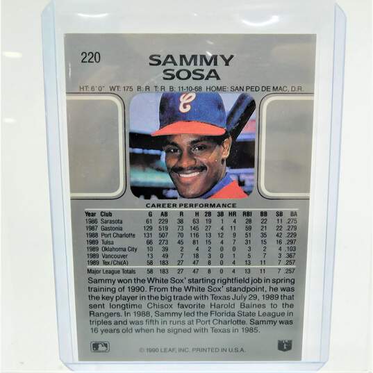 1990 Sammy Sosa Leaf Rookie White Sox Cubs image number 3
