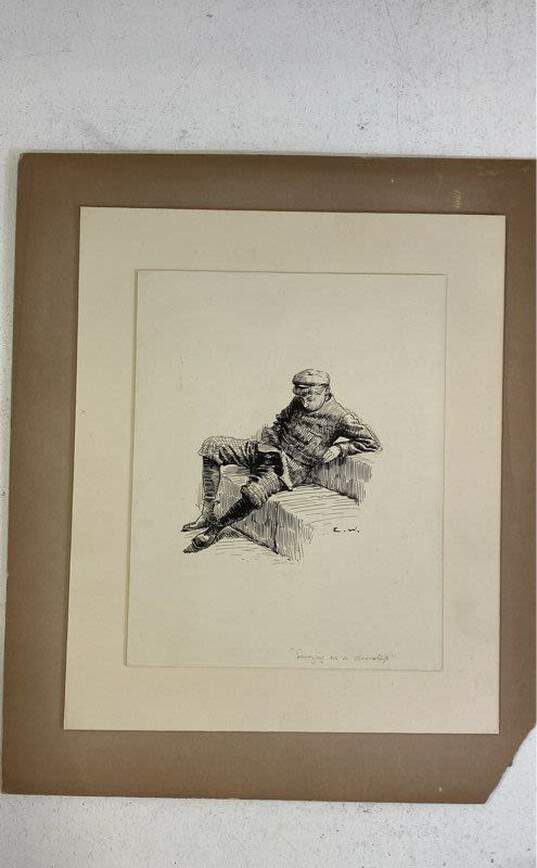 Lot of 4 Original Drawings Early 20th Century Drawing by Enoch Ward Signed. image number 5