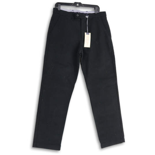 NWT Mens Black Flat Front Slash Pocket Straight Leg Dress Pants Size 34X31 image number 1