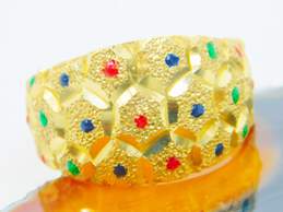 14K Yellow Gold Honeycomb Pattern Colorful Enamel Dome Ring 3.8g alternative image