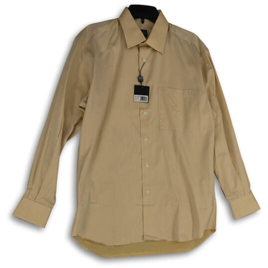 NWT Mens Deep Tan Long Sleeve Spread Collar Formal Dress Shirt Sz 34 /15.5 image number 1