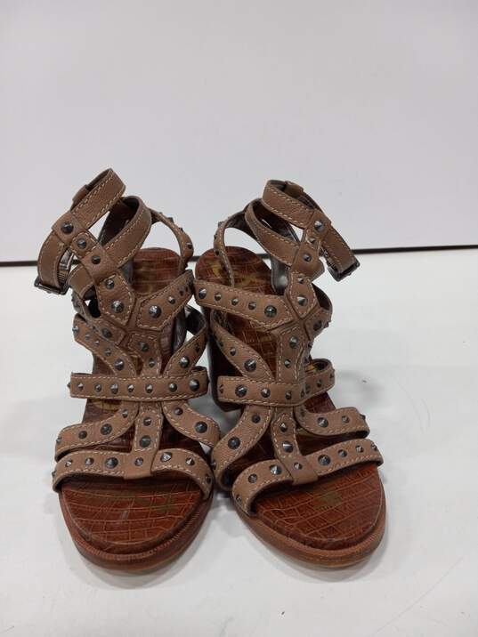 Women's Sam Edelman Studded Brown Leather Strappy Heeled Sandals Sz 9M image number 2