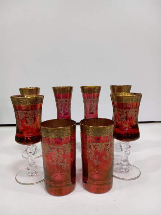 Griffe Montenapoleone Red and Gold Crystal Cups image number 1