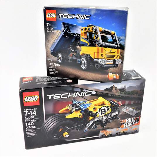 Sealed Lego Technic Stunt Bike 42058 & Dump Truck 42147 image number 1