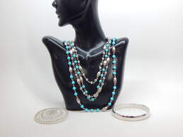 Vintage Sarah Coventry & Monet Blue & Silver Tone Beaded Necklaces Statement Brooch & Bangle Bracelet 128.3g