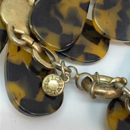 Designer J. Crew Gold-Tone Tortoise Flower Rhinestone Chain Bracelet image number 3