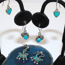 Bundle Of 3 Sterling Silver Turquoise Earrings - 8.3g