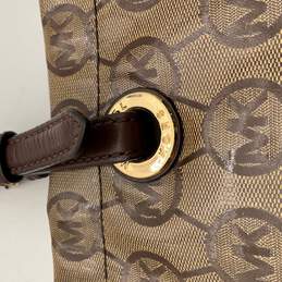 Michael Kors Womens Brown Leather Signature Print Zipper Pocket Tote Bag Purse alternative image